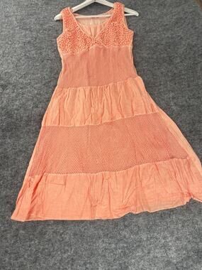 Lizzi A Line Dress Womens Large Ruffle Lace Peach Swing Sleeveless N331
